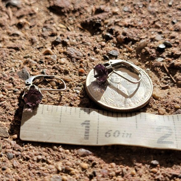 Vintage 925 sterling silver amethyst leverback drop earrings - Picture 15 of 16